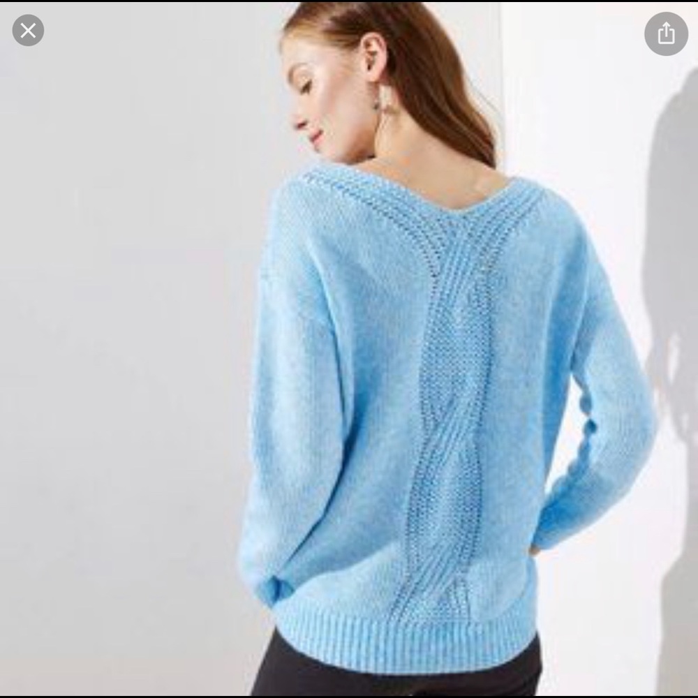 Ann Taylor LOFT Cable Back Sweater in Bluebird Melange Size Medium